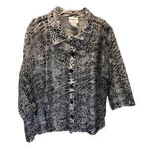 Bon Worth, Black White, Animal Print, Button Up Sheer Top pM